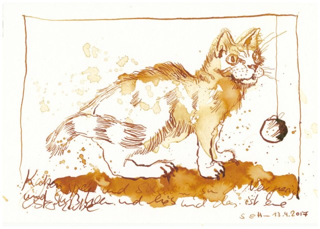 Katze Ernie in Bewegung - Tusche auf Aquarellkarton - 17 x 22 cm (c) Zeichnung von Susanne Haun